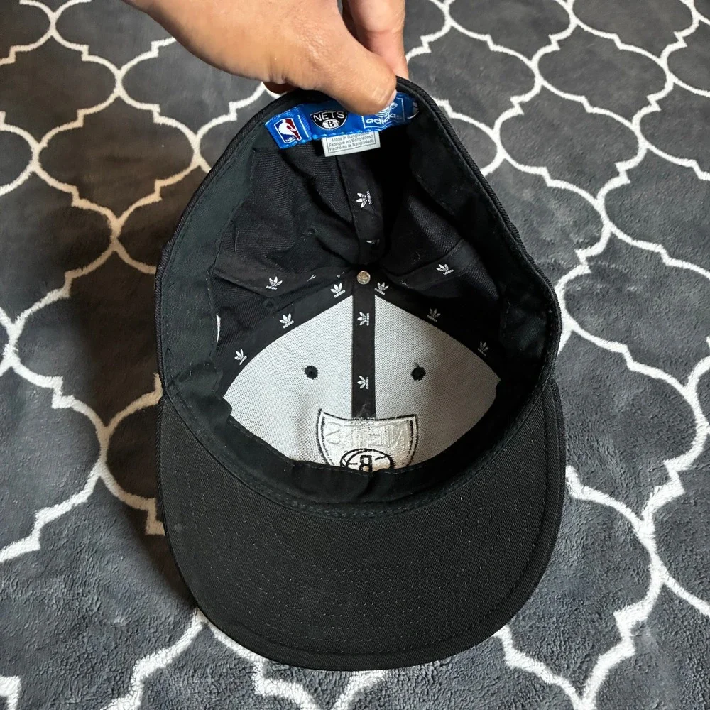 Adidas Brooklyn Nets NBA Fitted Hat 7 3/8 Black Wool Flat Brim Baseball Cap Mens